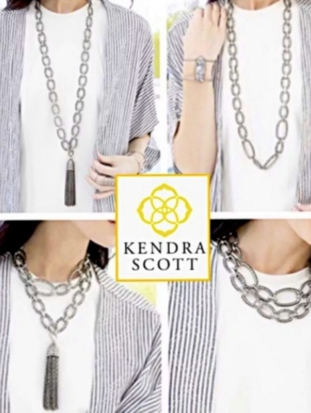 Kendra Scott Miller Chainlink Necklace Silver Long Statement Chunky Chain